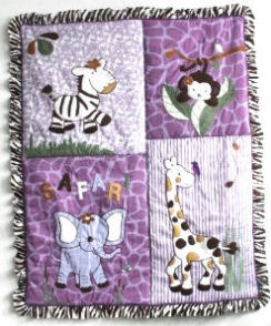 Lavender and purple zebra elephant jungle safari baby crib bedding set for a girl nursery room