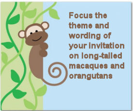 Rainforest theme long tailed macaque monkey baby shower invitation