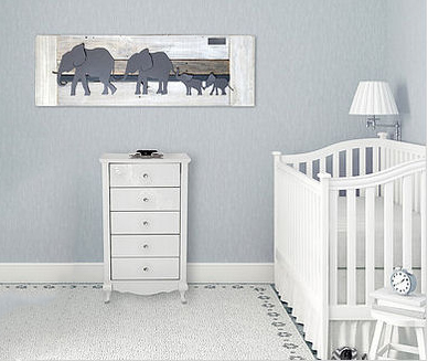 Reclaimed wood baby nursery wall art elephants theme