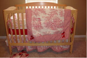 My Baby Girl's Red and White Gingham and Red Toile Nursery Bedding and Decor 