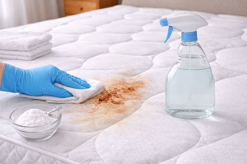 cleaning food spill from mattress surface