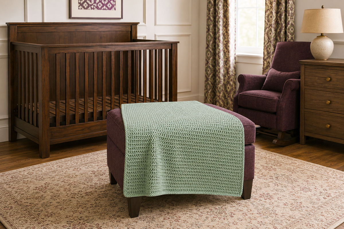 Chunky crochet blanket laid flat