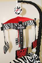 Red, Black and White Zebra Print Rockstar Baby Crib Mobile