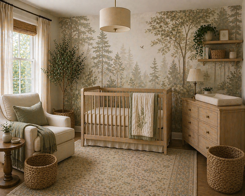 Safe nursery setup with anchored furniture clean layout and secure crib placement