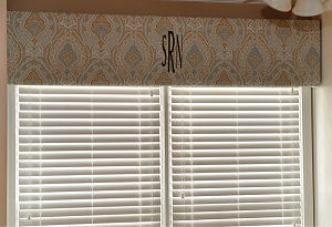 Monogrammed paisley nursery window valancethat matches the crib set