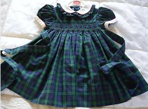 hand smocked blue green holly ivy berries smocking baby girls christmas dress