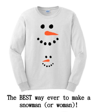 Frosty the Snowman Christmas Maternity Shirt with big snowman on top and baby snowman over the bump