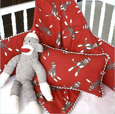 Vintage sock monkey baby nursery crib bedding set