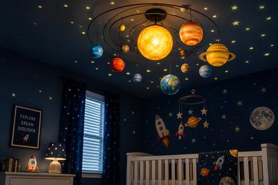  System Bedroom or Outer Space Nursery Ceiling Light with Rotating Planets