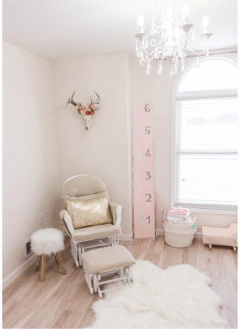 Blush pink white and gold metallic baby girl nursery with southwest nursery decor.