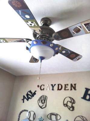Sports theme ceiling fan blades for a baby nursery or kids room