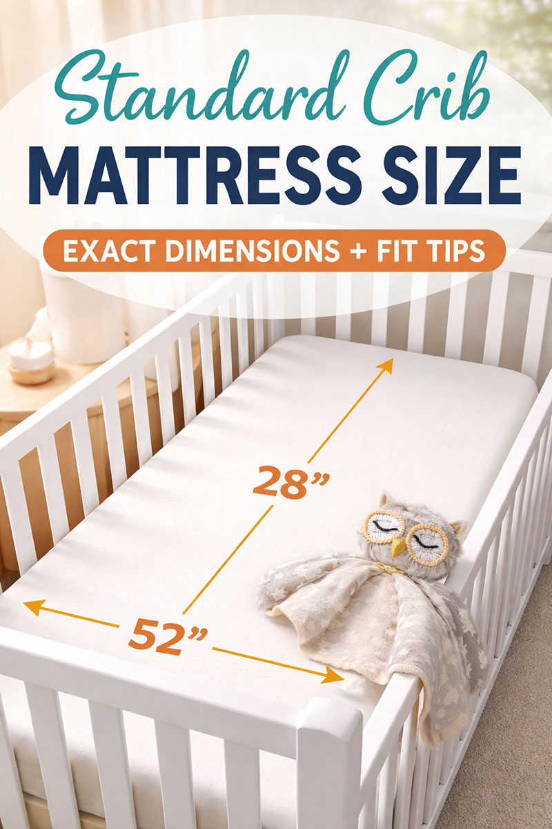 Tape measure showing standard crib mattress size and safe fit inside a crib frame