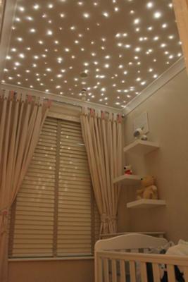 Twinkling star lights on a baby nursery room ceiling