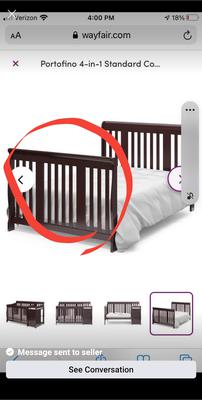 Front rail to a Storkcraft Portofino 4 in 1 Crib and Changer Convertible 04586-479