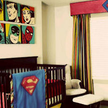 Baby Super Hero MTV Cribs nursery with Superman baby bedding and curtains