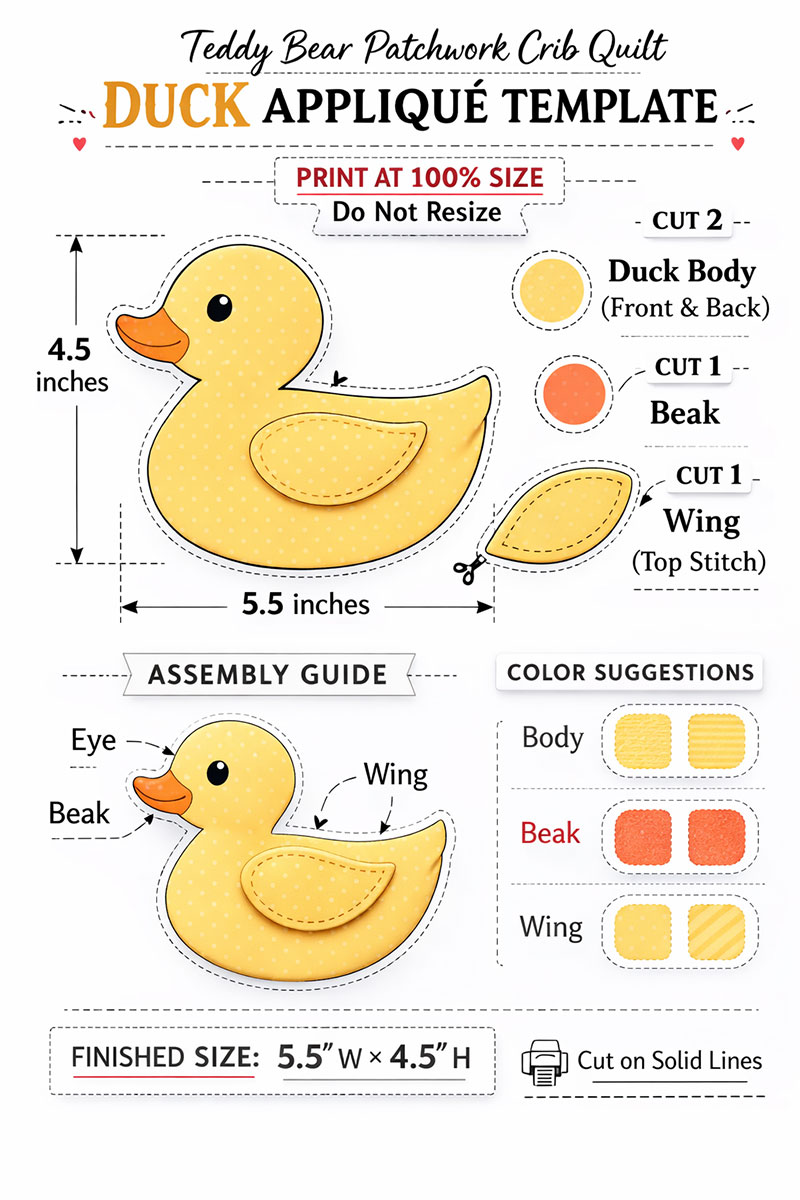 printable duck template for teddy bear patchwork crib quilt