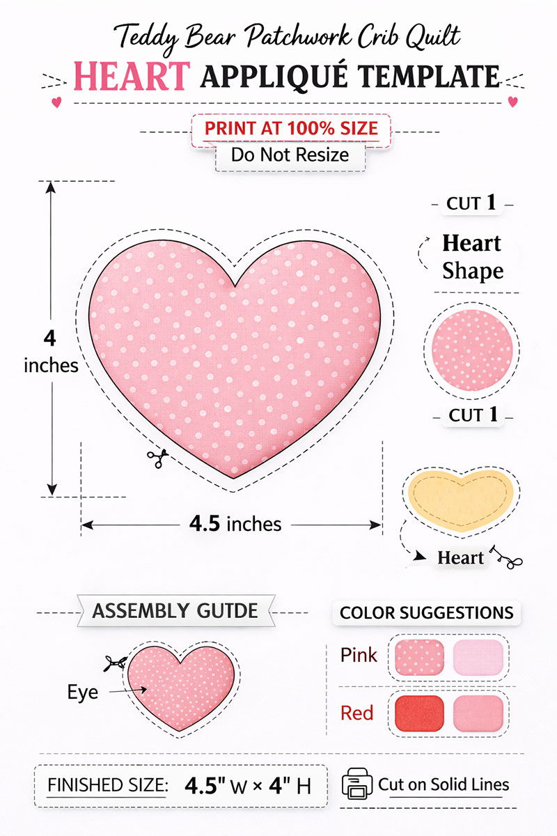 printable heart template for teddy bear patchwork crib quilt block