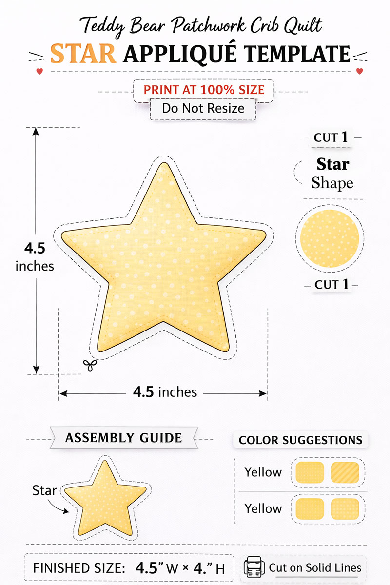 printable star template for teddy bear patchwork crib quilt block