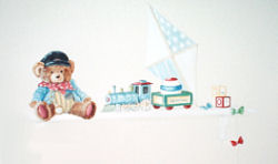 Baby boy teddy bear nursery theme with custom painted wall decorations