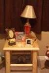 NIGHTSTAND AND HOMEADE WESTERN LAMP THAT WE MADE FROM AN OLD BOOT