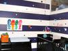 Jude's Blue Striped Beatles Themed Nursery w Black and White Painted Horizontal Stripes on the Walls