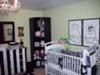 Black and White Boy and Girl Twin Nursery Room with Sage Green Accents and Original Wall Art
