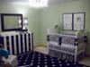 Boy and Girl Twin Nursery Ideas incl. Black and White Polka Dots, Stripes and Lovely Sage Green Nursery Walls Decorated with Original Artwork