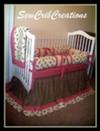Deluxe Sock Monkey Custom Baby Crib Bedding with Appliqued Crib Quilt, Sock Monkey and red and white gingham check fabric border