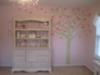 Sage green tree nursery wall decal with pink butterflies