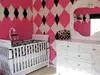 Baby Girl's Pink Black and White Nursery with Argyle Wall Paint Technique and White Nursery Furniture