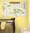 Neutral yellow baby nursery room with a Winnie the Pooh Bear Hundred Acre Wood Map Wall Decal
