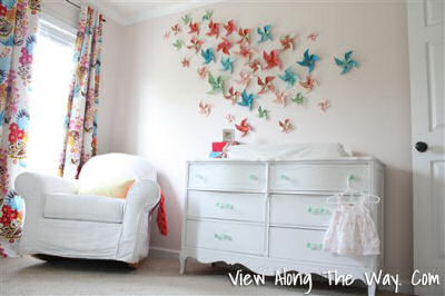 Colorful DIY pinwheel baby girl nursery wall paper crafts decorations