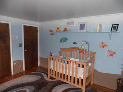 Under the Sea Nursery Ideas in Ocean Blue with Baby Sea Creatures Wall Decals 