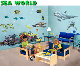 kids murals mural underwater mural pirate shark scuba diver sealife ship wreck tropical fish wall stickers decals wallies wallpaper cut outs