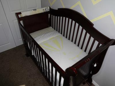 Collette's organic baby bedding set with chevron crib skirt