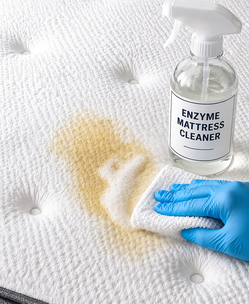 Cleaning urine stain from mattress using targeted solution