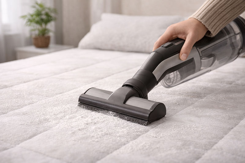Vacuuming mattress after deodorizing to remove residue