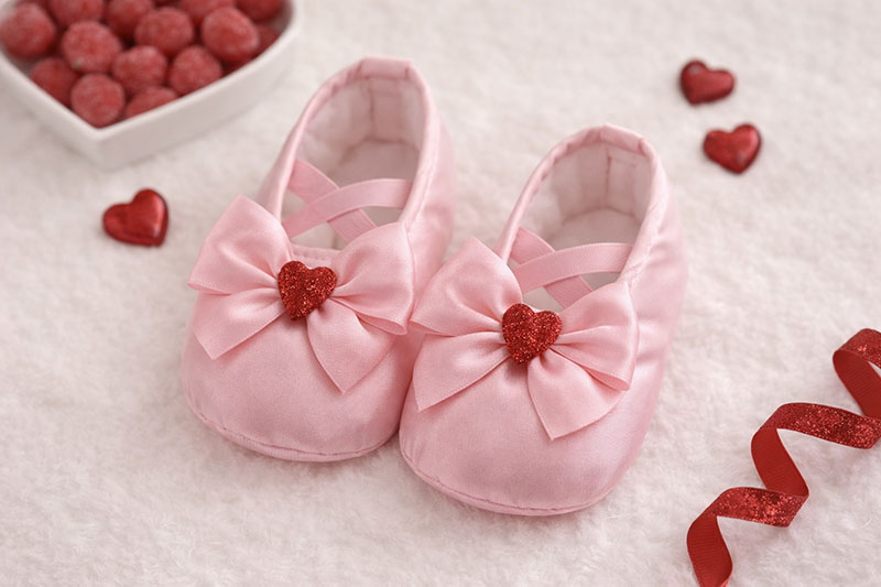 Crochet Valentine's Day Baby Ballet Shoes with Red Hearts