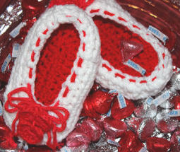 Crochet Valentine's Day Baby Ballet Shoes with Red Hearts