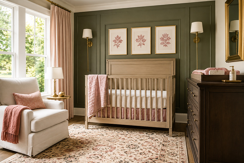Where to put a dresser in a nursery with a safe dresser layout beside baby clothes storage