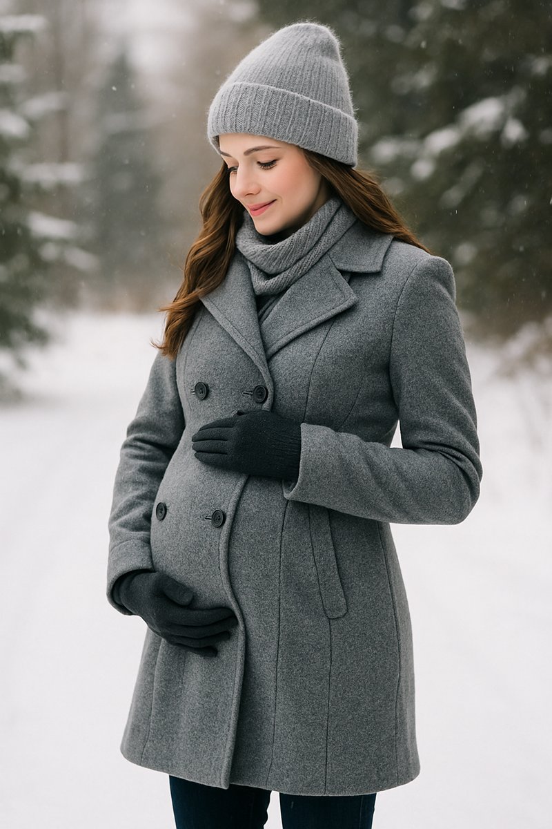 Winter maternity outfits for photos featuring cozy textures and flattering seasonal layers
