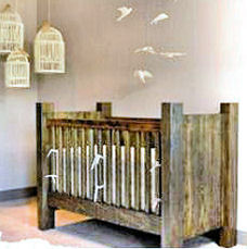 Rustic homemade wooden baby crib