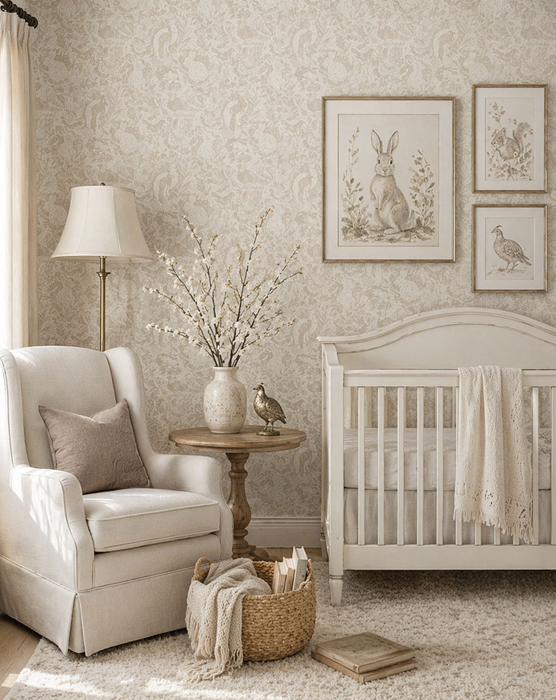 Woodland nursery with neutral base and clean layout