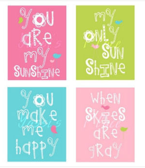 8X10 You Are My Sunshine Baby Girl Nursery Art Prints in Pink Green and Yellow