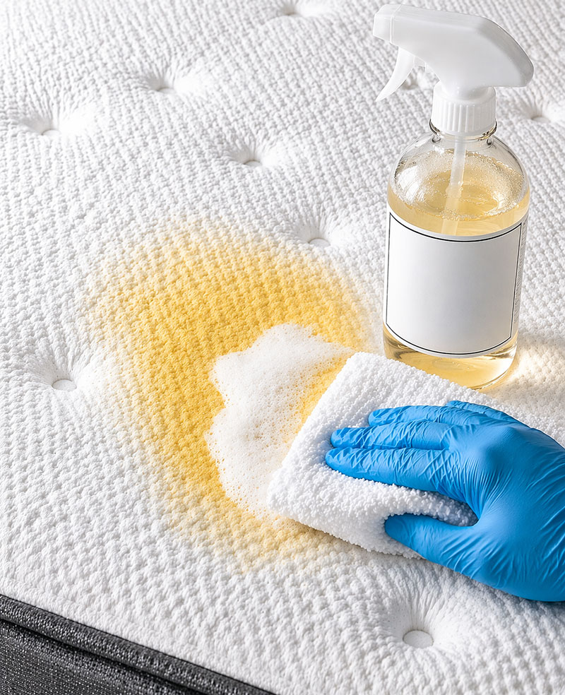 Removing yellow stains from mattress using baking soda and peroxide