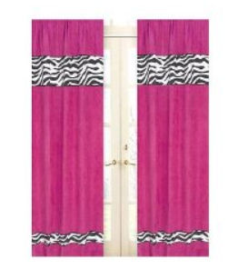 Hot pink baby nursery curtains curtain panels with custom zebra print accents