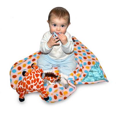 Baby loves her Zoobies Jafaru the Giraffe Blanket Pet.